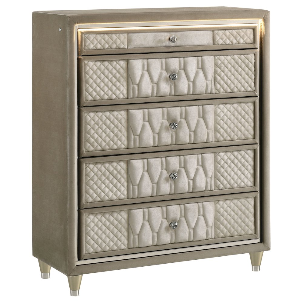 Lorient 5-drawer LED Chest of Drawers Ivory and Camel. Picture 1