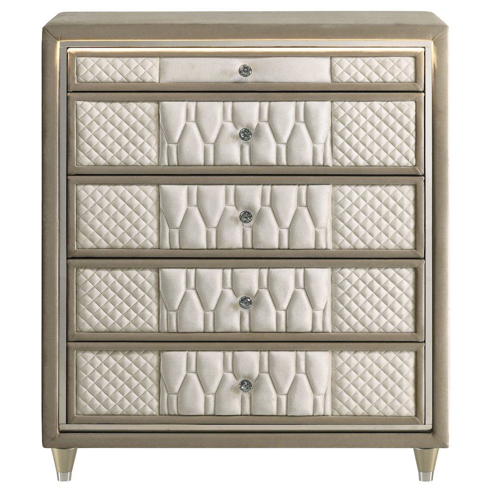 Lorient 5-drawer LED Chest of Drawers Ivory and Camel. Picture 3