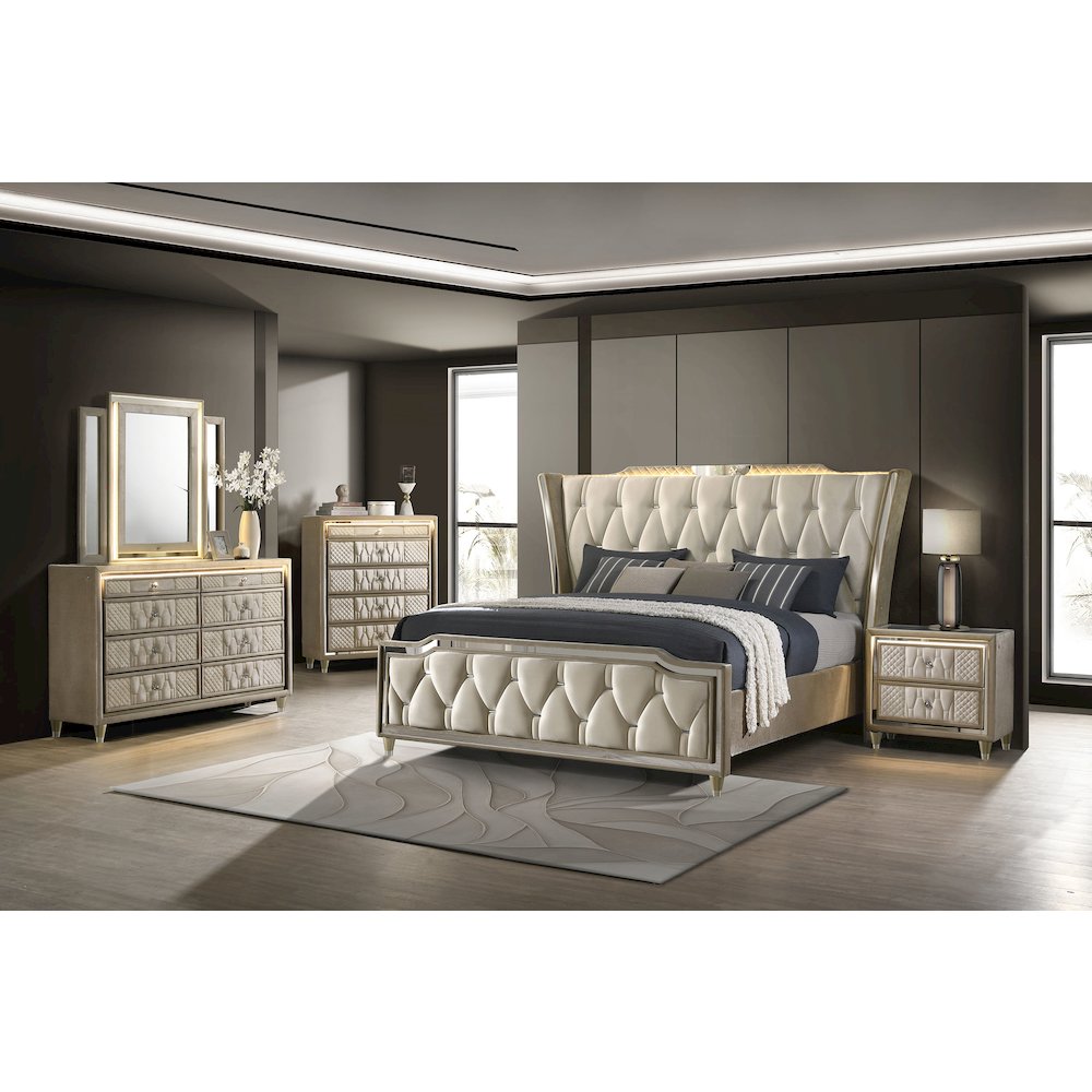 Lorient 5-drawer LED Chest of Drawers Ivory and Camel. Picture 12