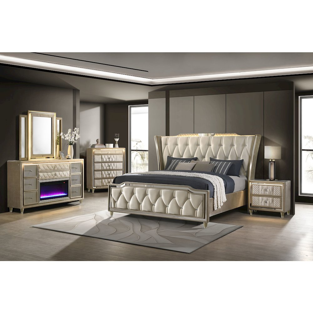 Lorient 5-drawer LED Chest of Drawers Ivory and Camel. Picture 13