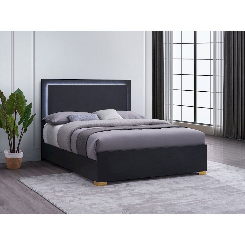 Marceline Wood Queen LED Panel Bed Black. Picture 5