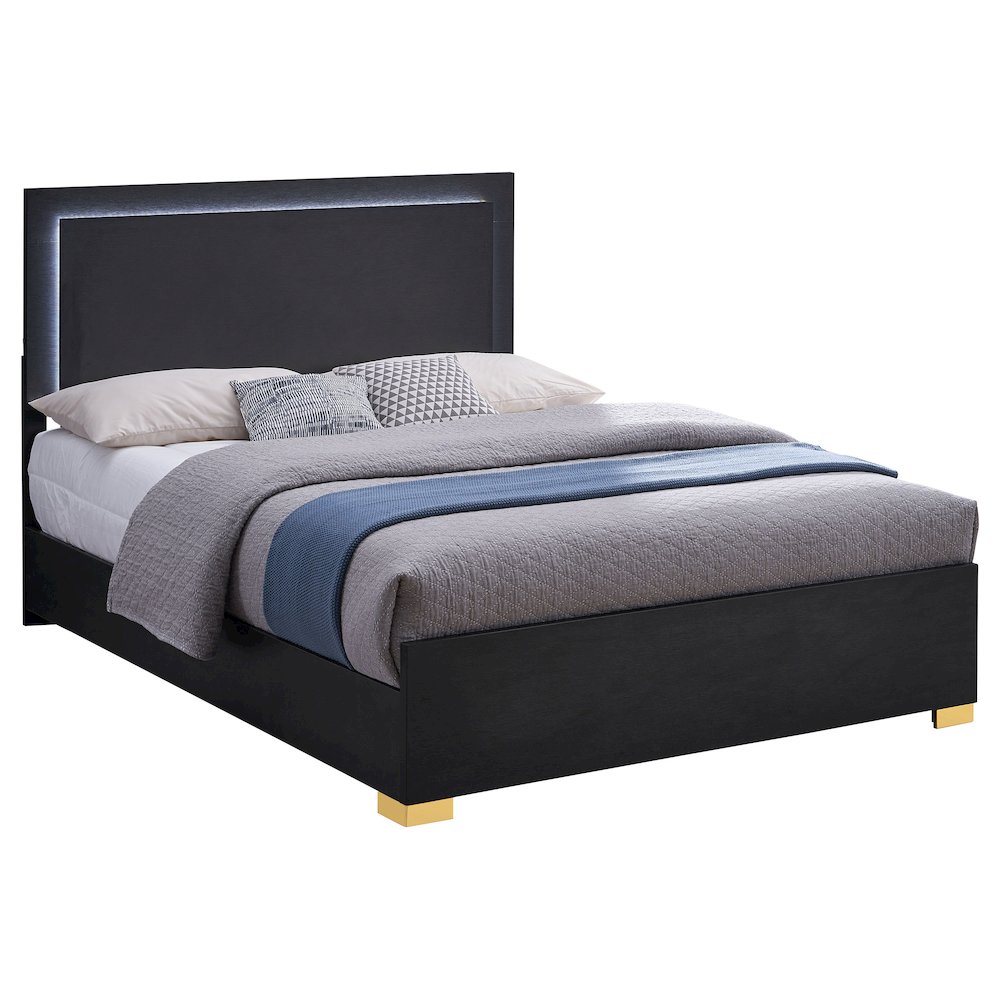 Marceline Wood Queen LED Panel Bed Black. Picture 3