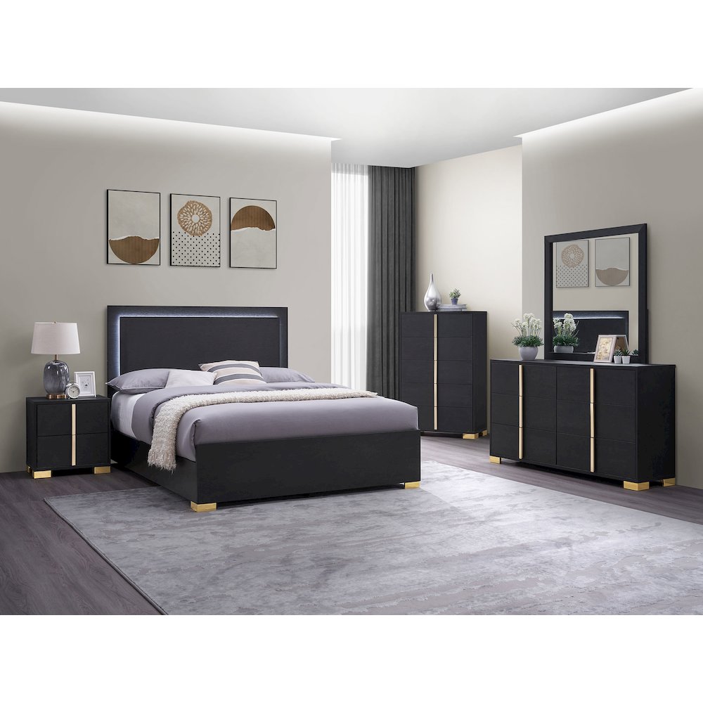 Marceline Wood Queen LED Panel Bed Black. Picture 7