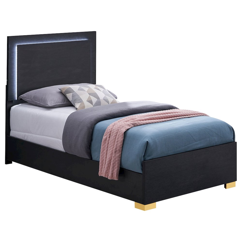 Marceline Wood Twin LED Panel Bed Black. Picture 3