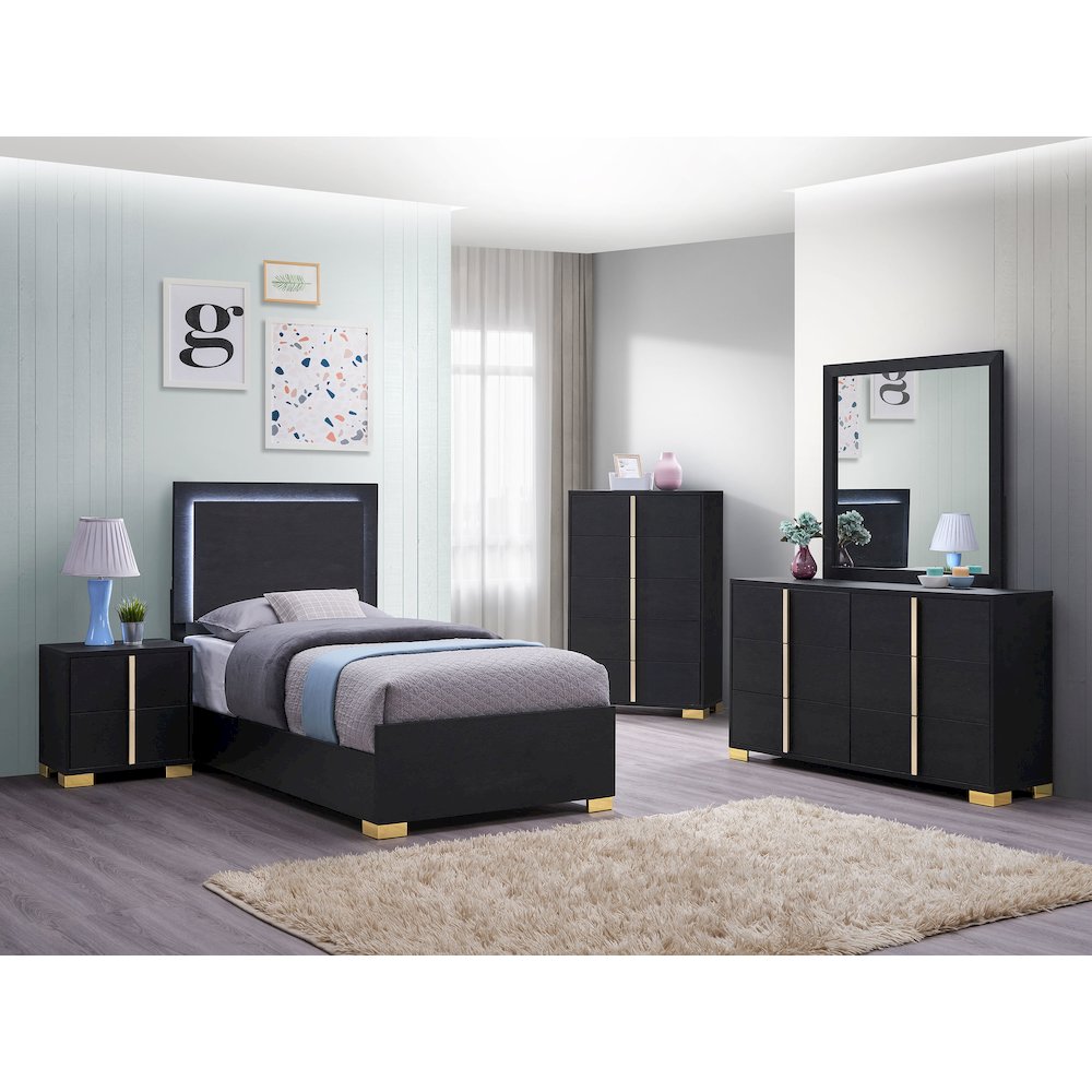 Marceline Wood Twin LED Panel Bed Black. Picture 7