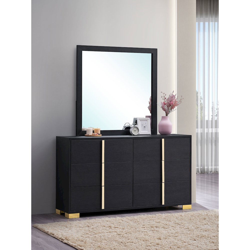Marceline 6-drawer Dresser with Mirror Black. Picture 10