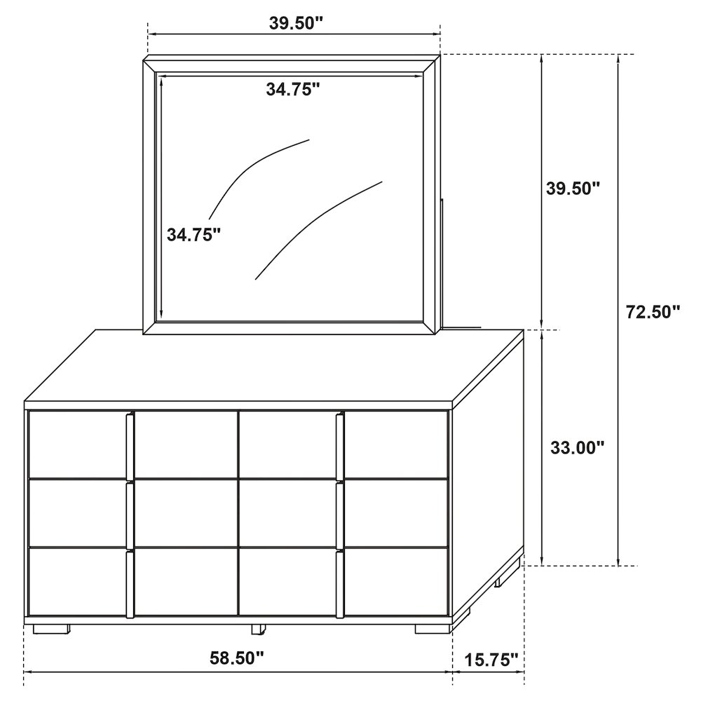 Marceline 6-drawer Dresser with Mirror Black. Picture 15