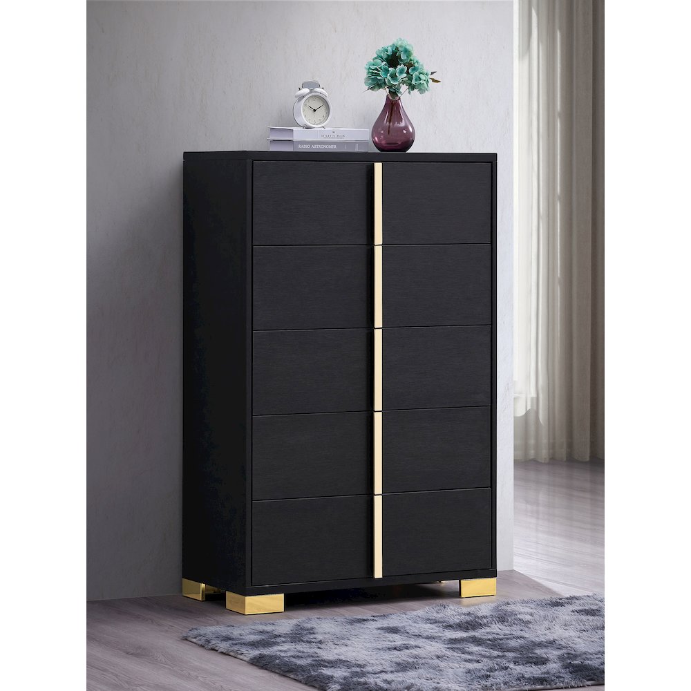 Marceline 5-drawer Bedroom Chest Black. Picture 10