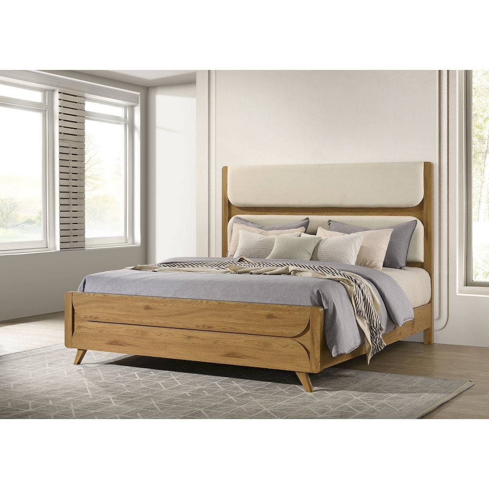 Bennett 62-inch Eastern King Upholstered Panel Bed Cream and Light Oak. Picture 2