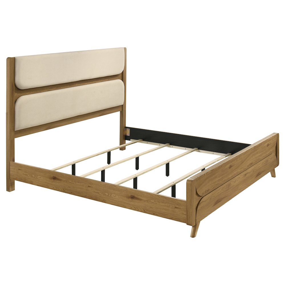 Bennett 62-inch Eastern King Upholstered Panel Bed Cream and Light Oak. Picture 1