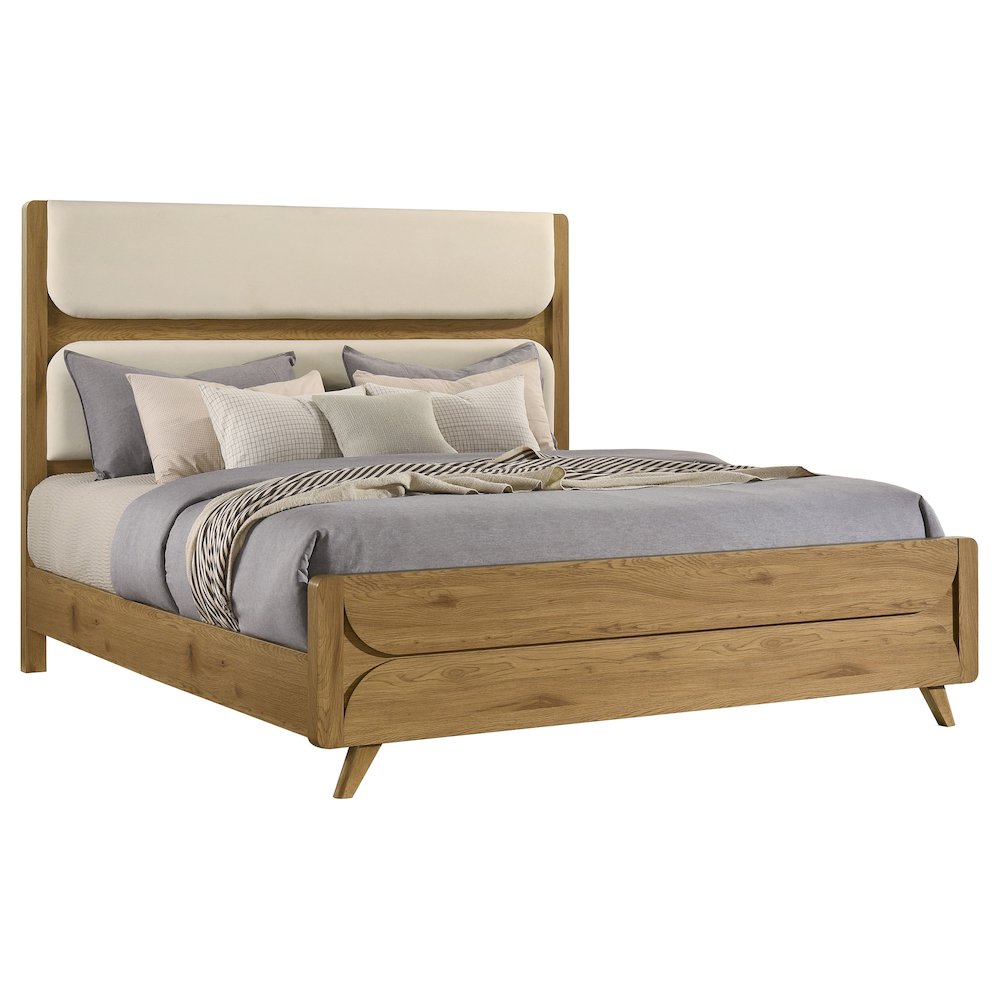 Bennett 62-inch Eastern King Upholstered Panel Bed Cream and Light Oak. Picture 3