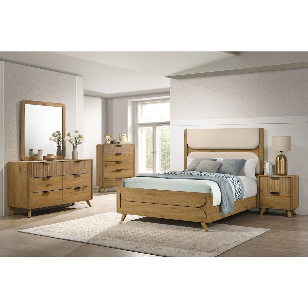 Bennett 62-inch Eastern King Upholstered Panel Bed Cream and Light Oak. Picture 12