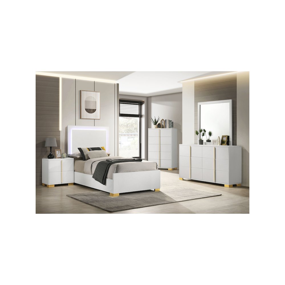 Marceline Wood Twin LED Panel Bed White. Picture 7