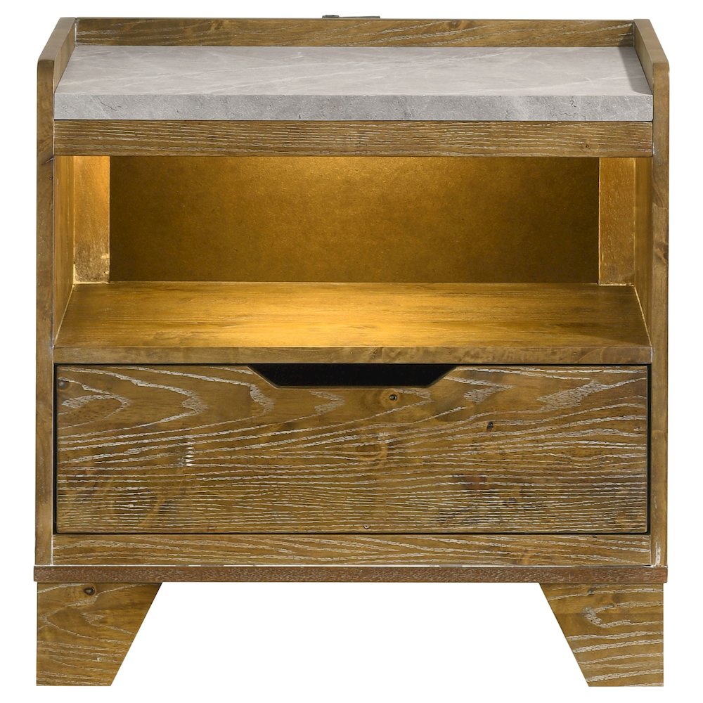 Henderson 1-drawer LED Nightstand Bedside Table Medium Oak. Picture 3