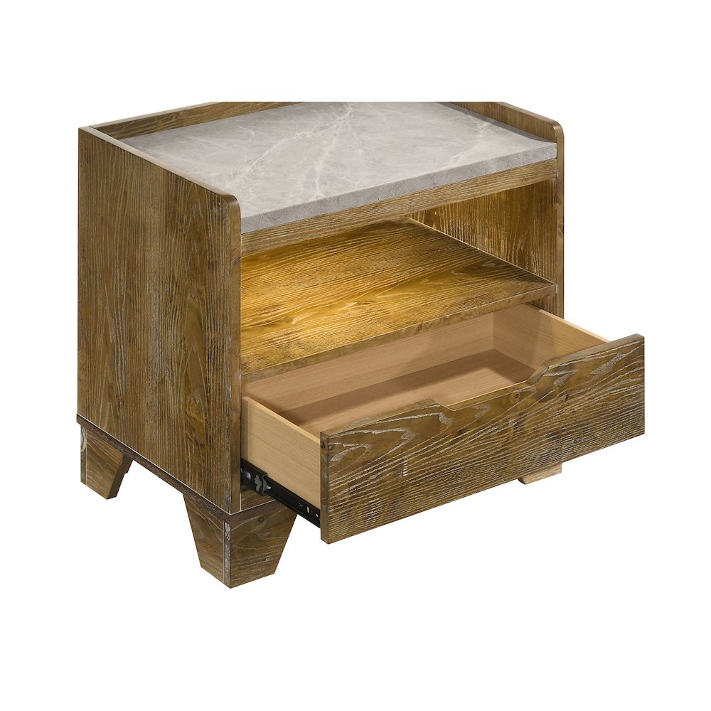 Henderson 1-drawer LED Nightstand Bedside Table Medium Oak. Picture 7