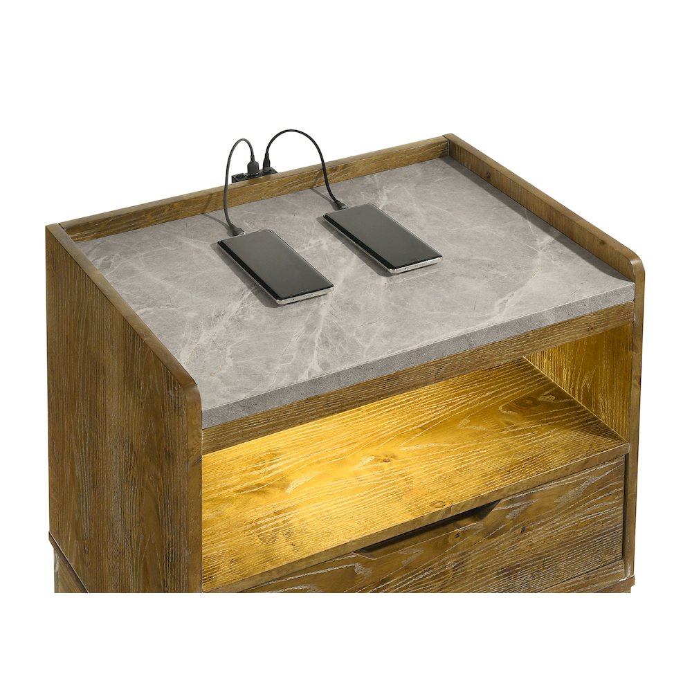 Henderson 1-drawer LED Nightstand Bedside Table Medium Oak. Picture 8