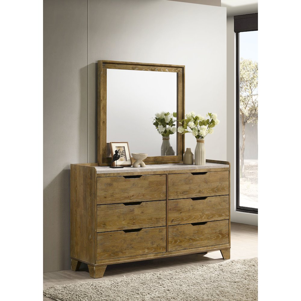 Henderson 6-drawer Bedroom Dresser with Mirror Medium Oak. Picture 2