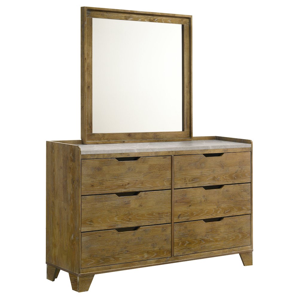 Henderson 6-drawer Bedroom Dresser with Mirror Medium Oak. Picture 1