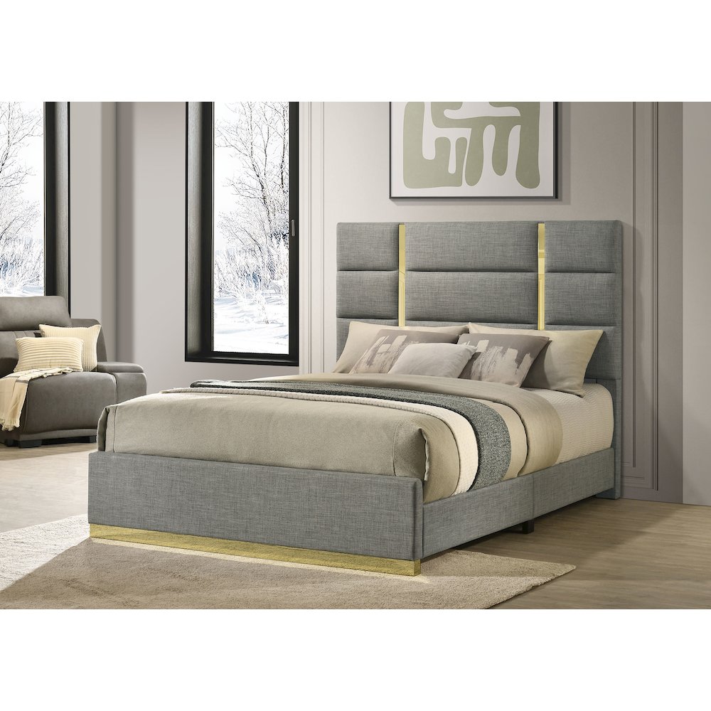 Ines 52-inch Fabric Upholstered Queen Panel Bed Grey. Picture 2