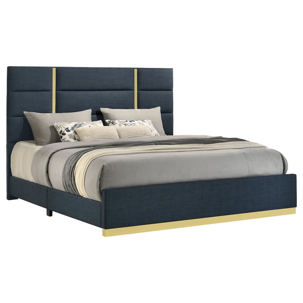 Ines 52-inch Fabric Upholstered Eastern King Panel Bed Navy. Picture 4