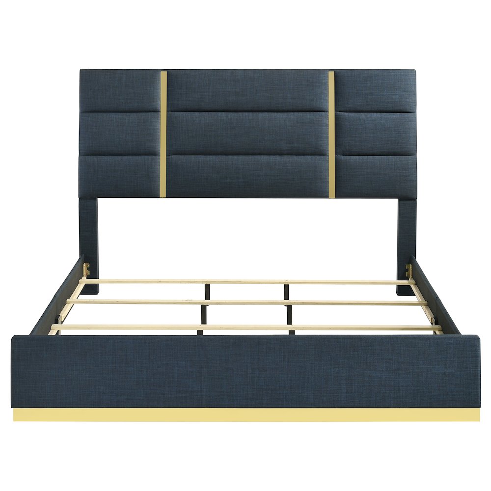 Ines 52-inch Fabric Upholstered Eastern King Panel Bed Navy. Picture 5
