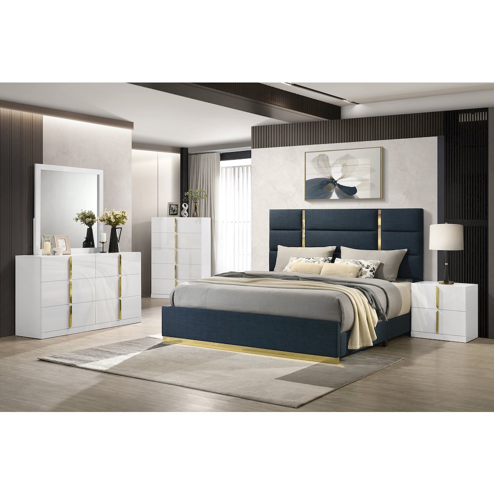 Ines 52-inch Fabric Upholstered Eastern King Panel Bed Navy. Picture 10