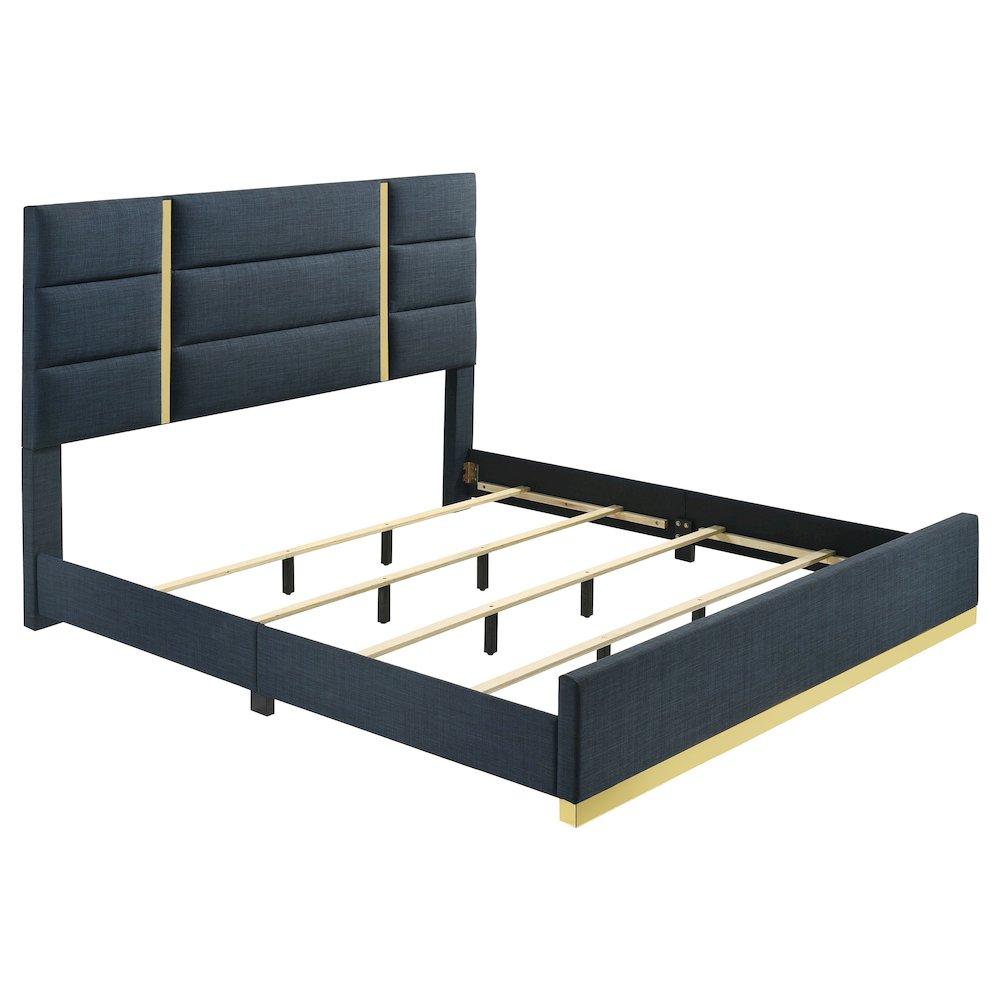 Ines 52-inch Fabric Upholstered Eastern King Panel Bed Navy. Picture 2