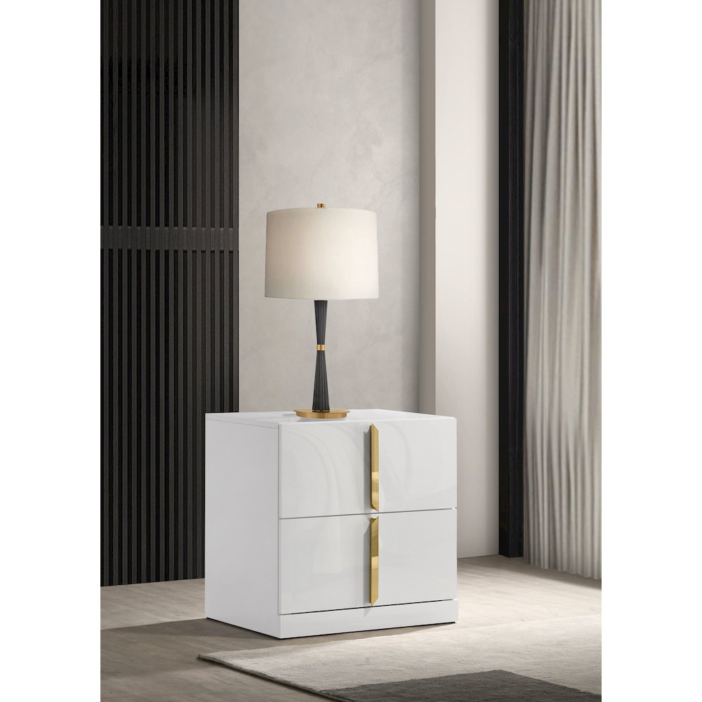 Ines 2-drawer Nightstand Bedside Table White High Gloss. Picture 2