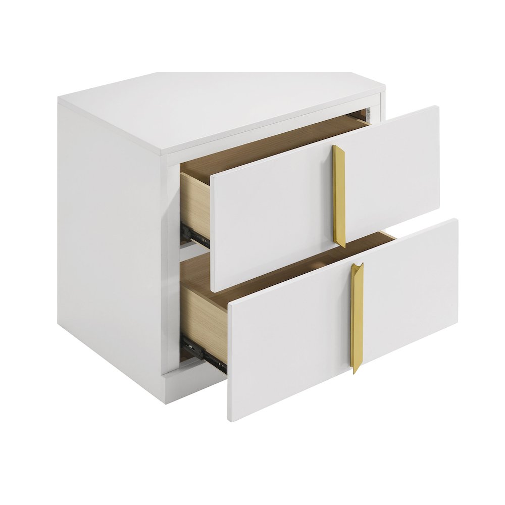Ines 2-drawer Nightstand Bedside Table White High Gloss. Picture 7