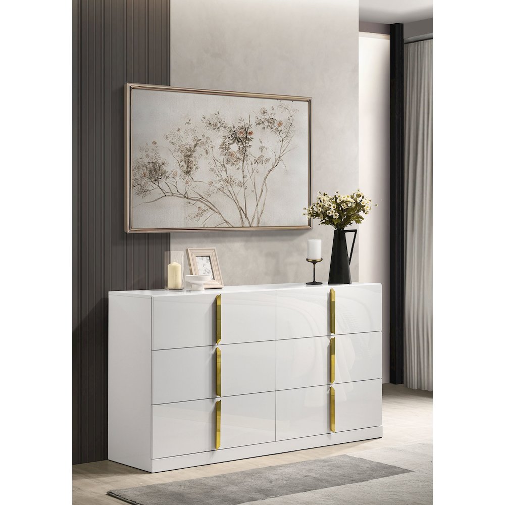 Ines 6-drawer Bedroom Dresser Cabinet White High Gloss. Picture 2