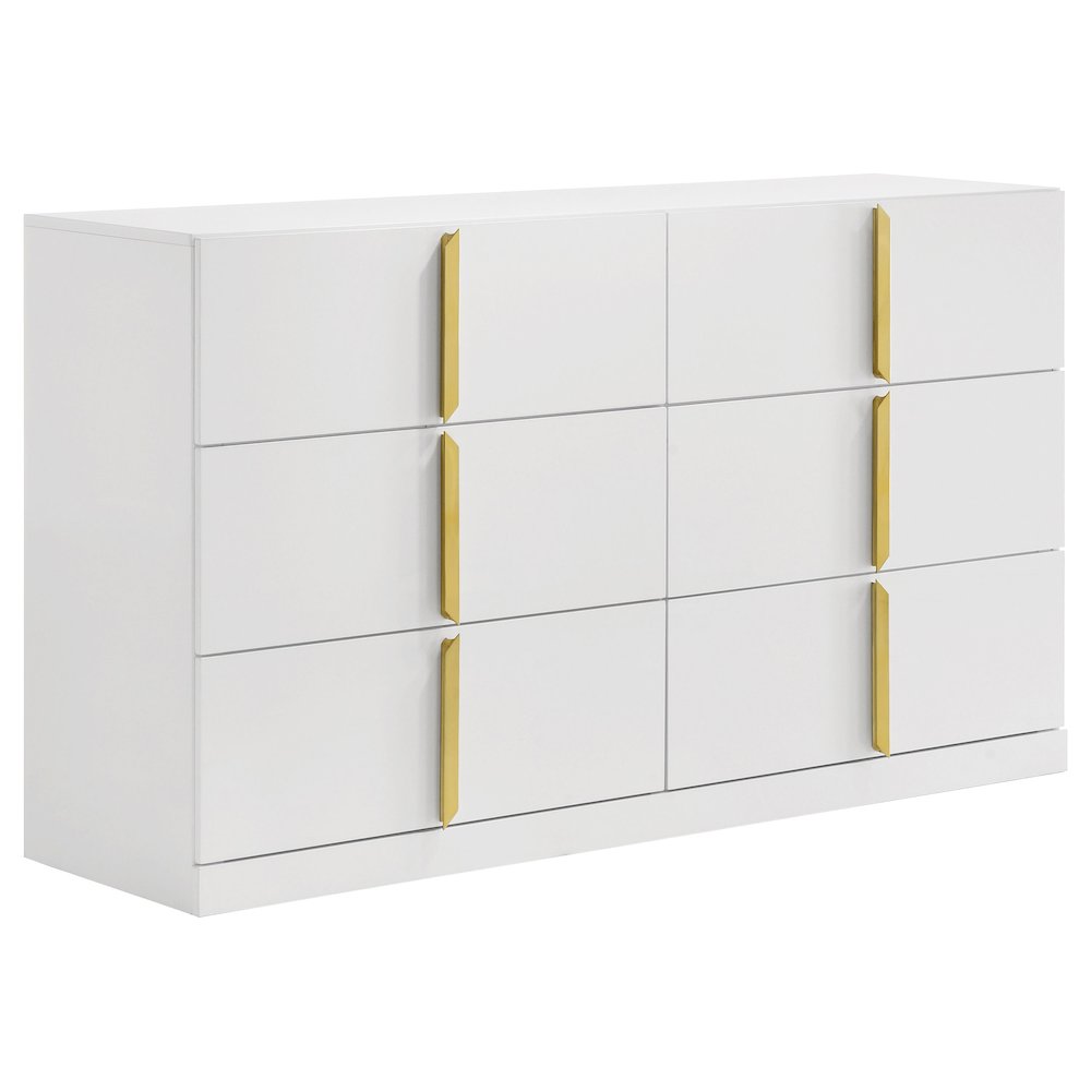 Ines 6-drawer Bedroom Dresser Cabinet White High Gloss. Picture 1