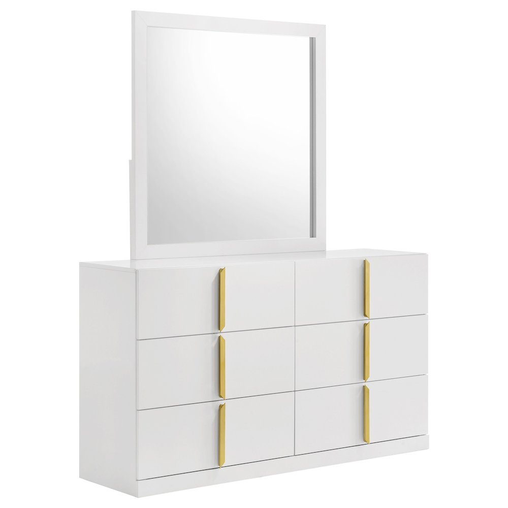 Ines 6-drawer Bedroom Dresser with Mirror White High Gloss. Picture 1
