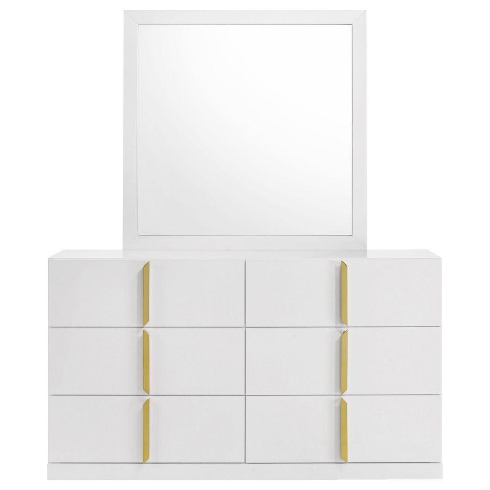 Ines 6-drawer Bedroom Dresser with Mirror White High Gloss. Picture 3
