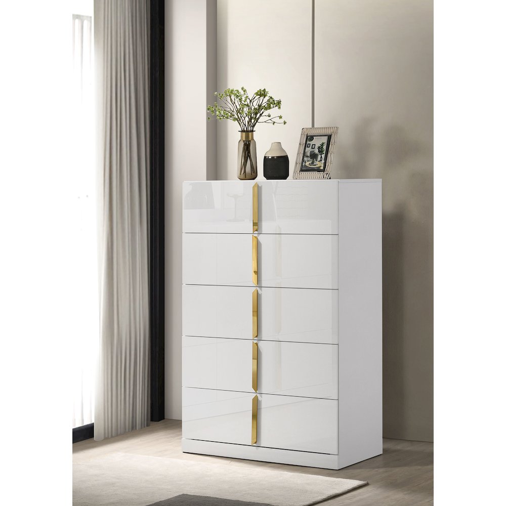 Ines 5-drawer Bedroom Chest of Drawers White High Gloss. Picture 2