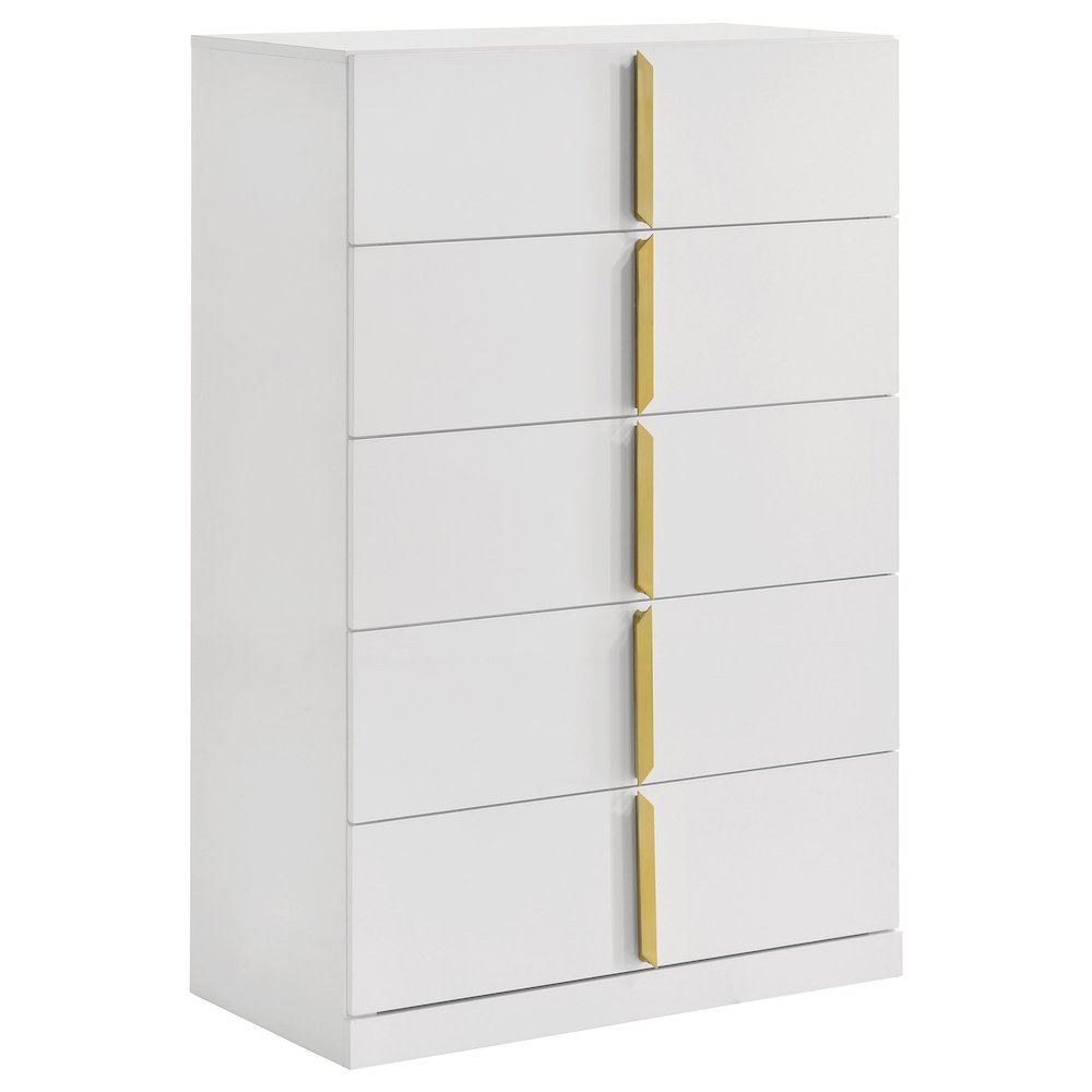 Ines 5-drawer Bedroom Chest of Drawers White High Gloss. Picture 1
