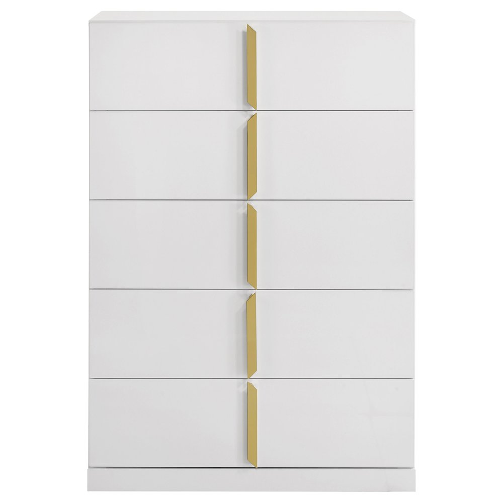 Ines 5-drawer Bedroom Chest of Drawers White High Gloss. Picture 3