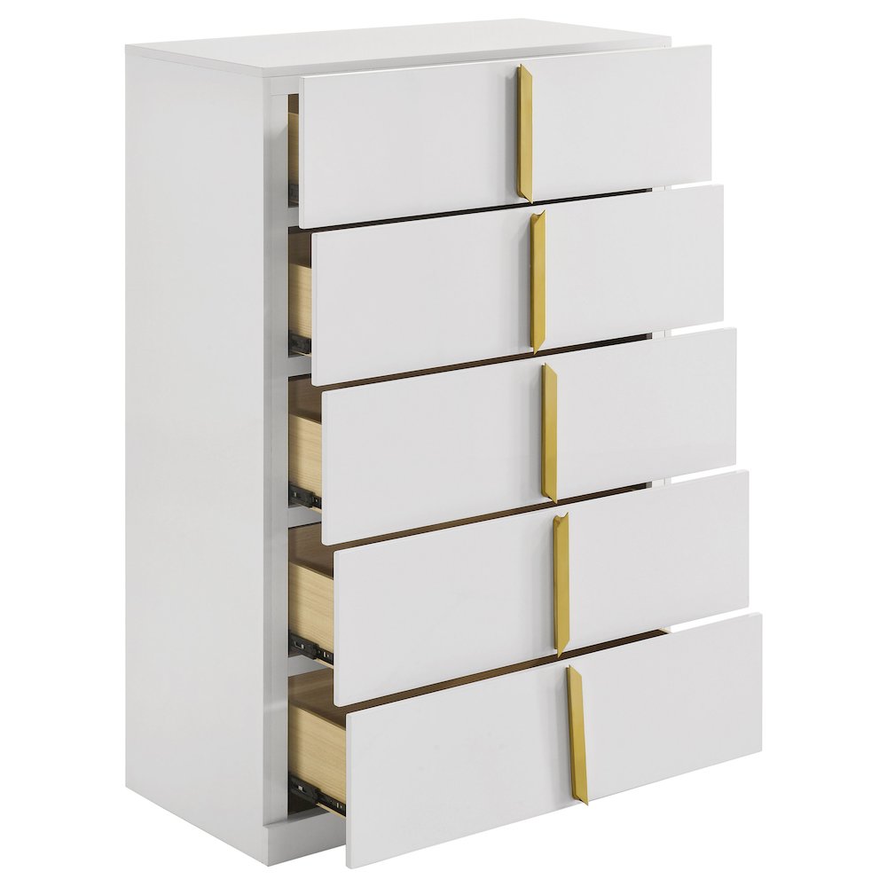 Ines 5-drawer Bedroom Chest of Drawers White High Gloss. Picture 7