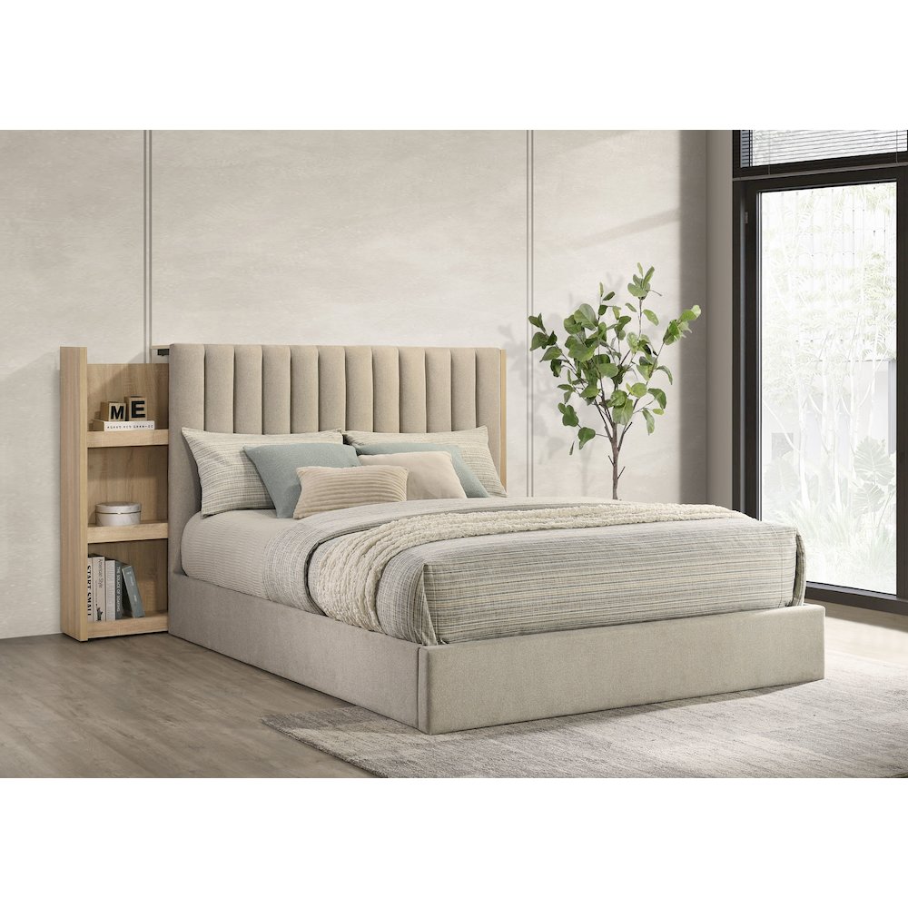 Arielle Eastern King Bookcase Panel Storage Bed Light Oak. Picture 2