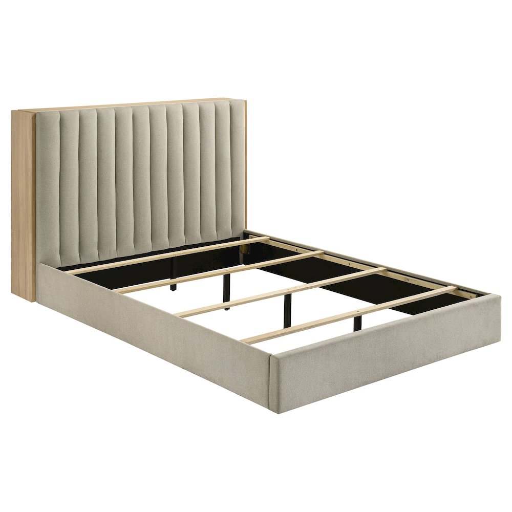 Arielle Eastern King Bookcase Panel Storage Bed Light Oak. Picture 1