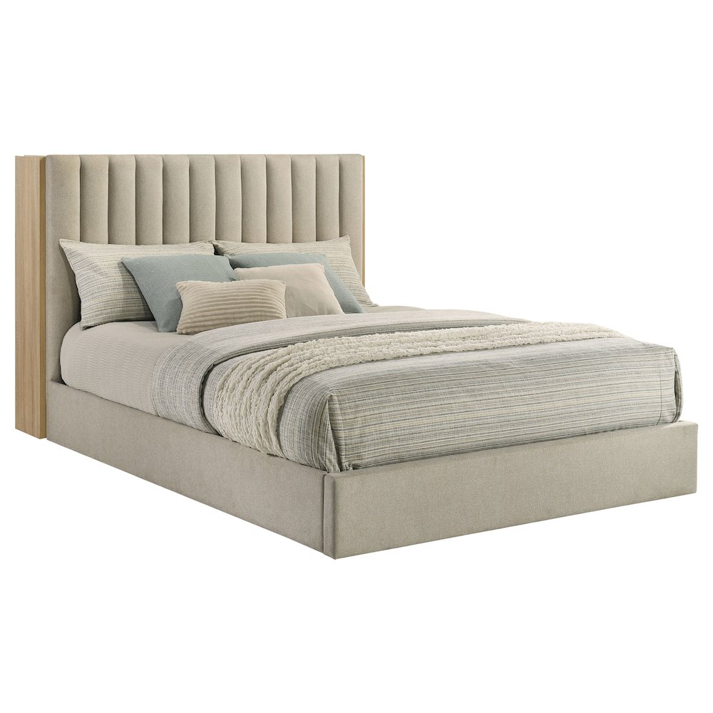 Arielle Eastern King Bookcase Panel Storage Bed Light Oak. Picture 3