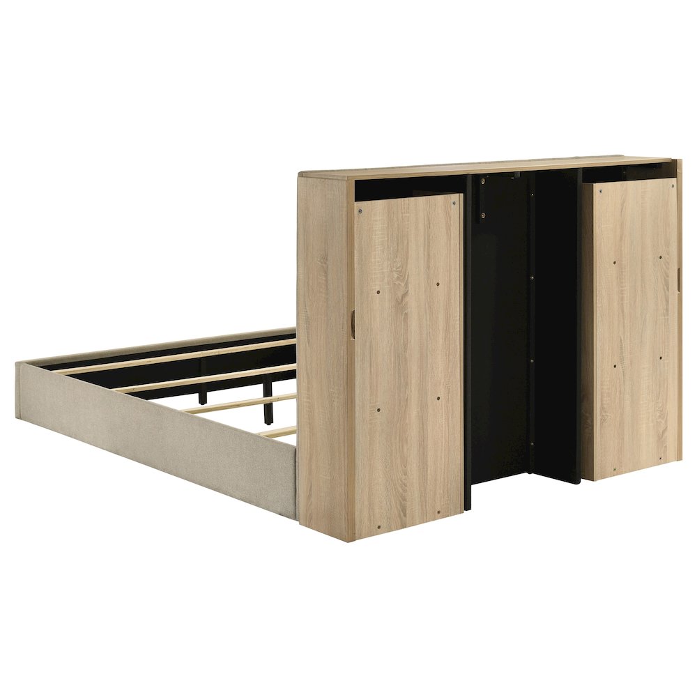 Arielle Eastern King Bookcase Panel Storage Bed Light Oak. Picture 6
