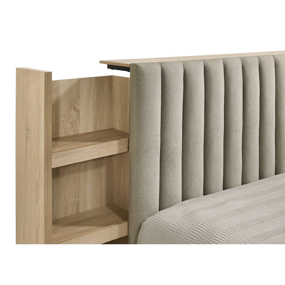 Arielle Eastern King Bookcase Panel Storage Bed Light Oak. Picture 8