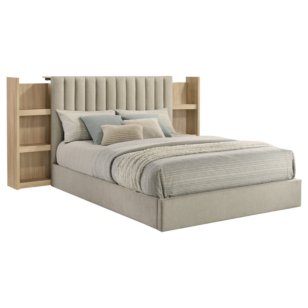 Arielle Queen Bookcase Panel Storage Bed Light Oak. Picture 4