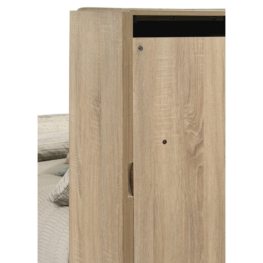 Arielle Queen Bookcase Panel Storage Bed Light Oak. Picture 9