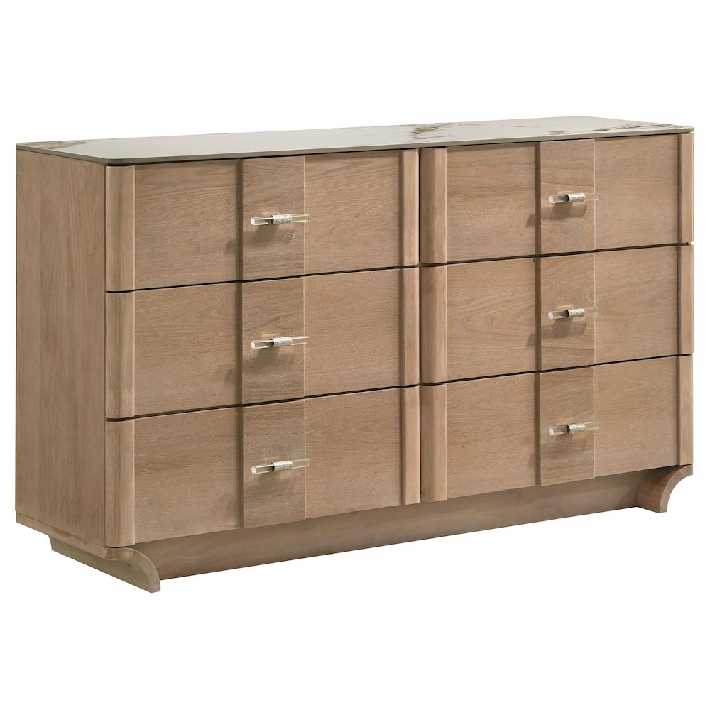 Leanne 6-drawer Sinter Stone Top Dresser Cabinet Light Oak. Picture 1
