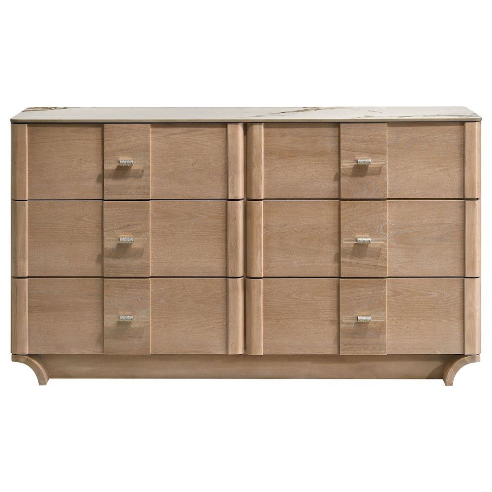 Leanne 6-drawer Sinter Stone Top Dresser Cabinet Light Oak. Picture 2