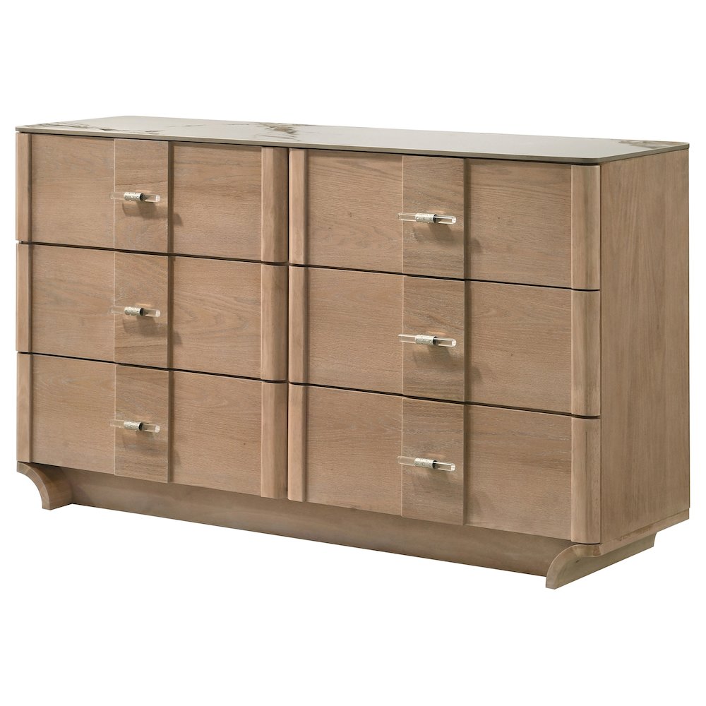 Leanne 6-drawer Sinter Stone Top Dresser Cabinet Light Oak. Picture 3