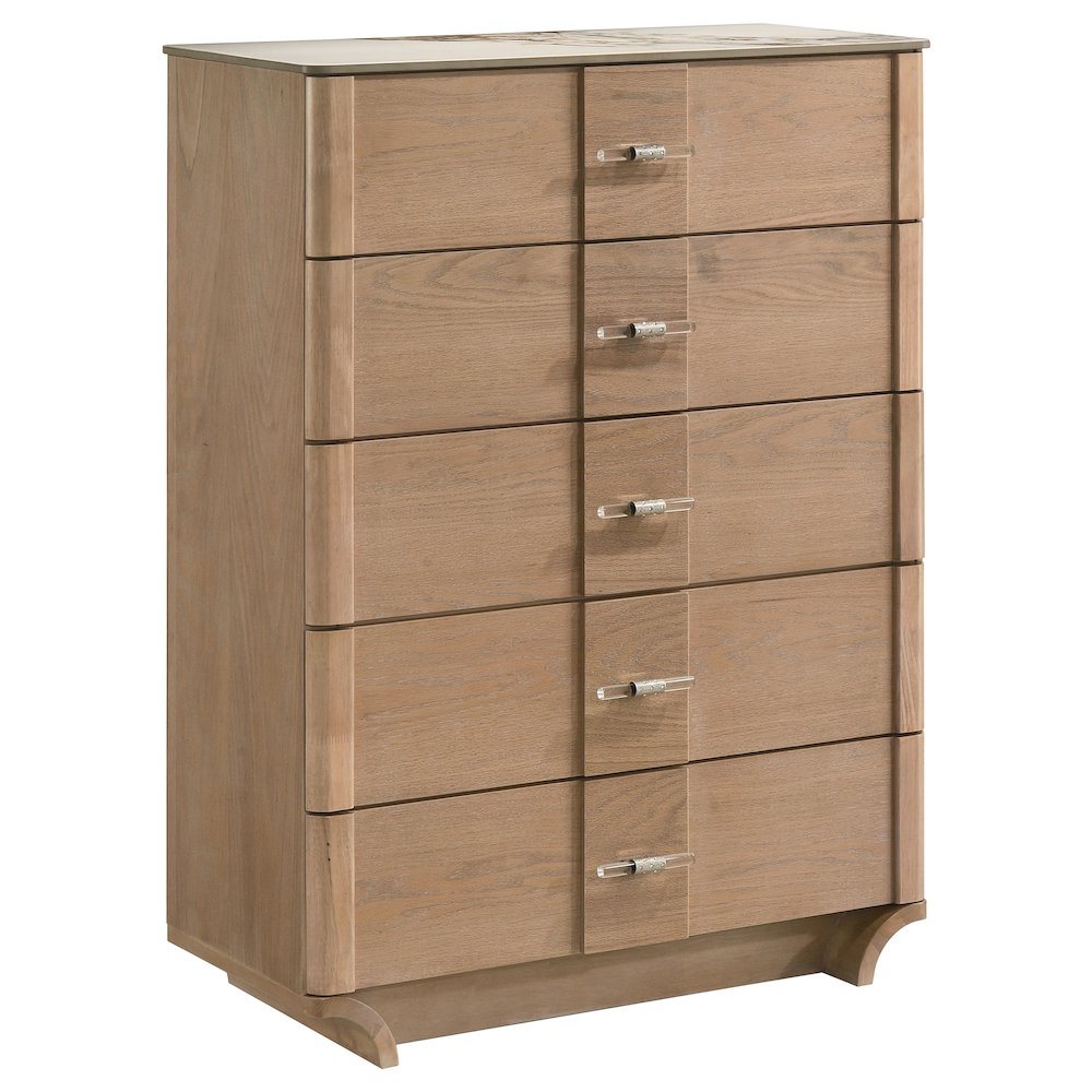 Leanne 5-drawer Sinter Stone Top Chest of Drawers Light Oak. Picture 1
