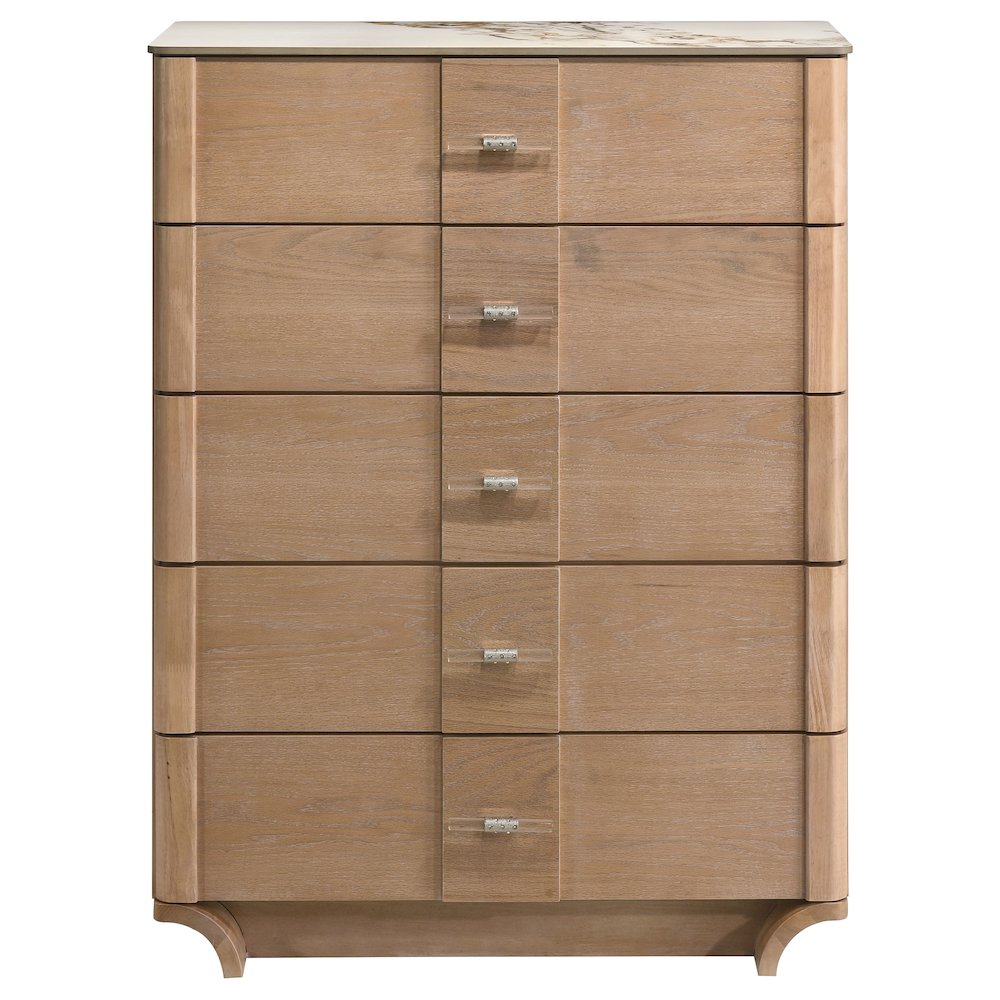 Leanne 5-drawer Sinter Stone Top Chest of Drawers Light Oak. Picture 2