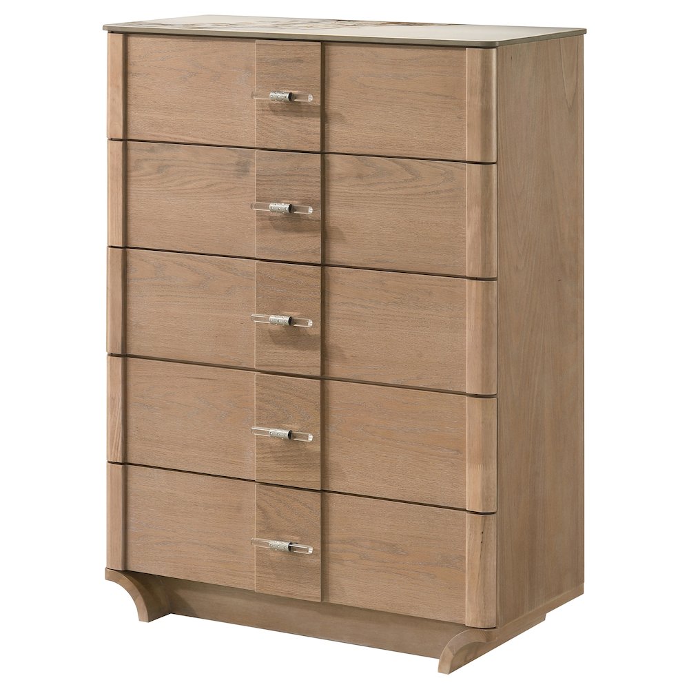 Leanne 5-drawer Sinter Stone Top Chest of Drawers Light Oak. Picture 3